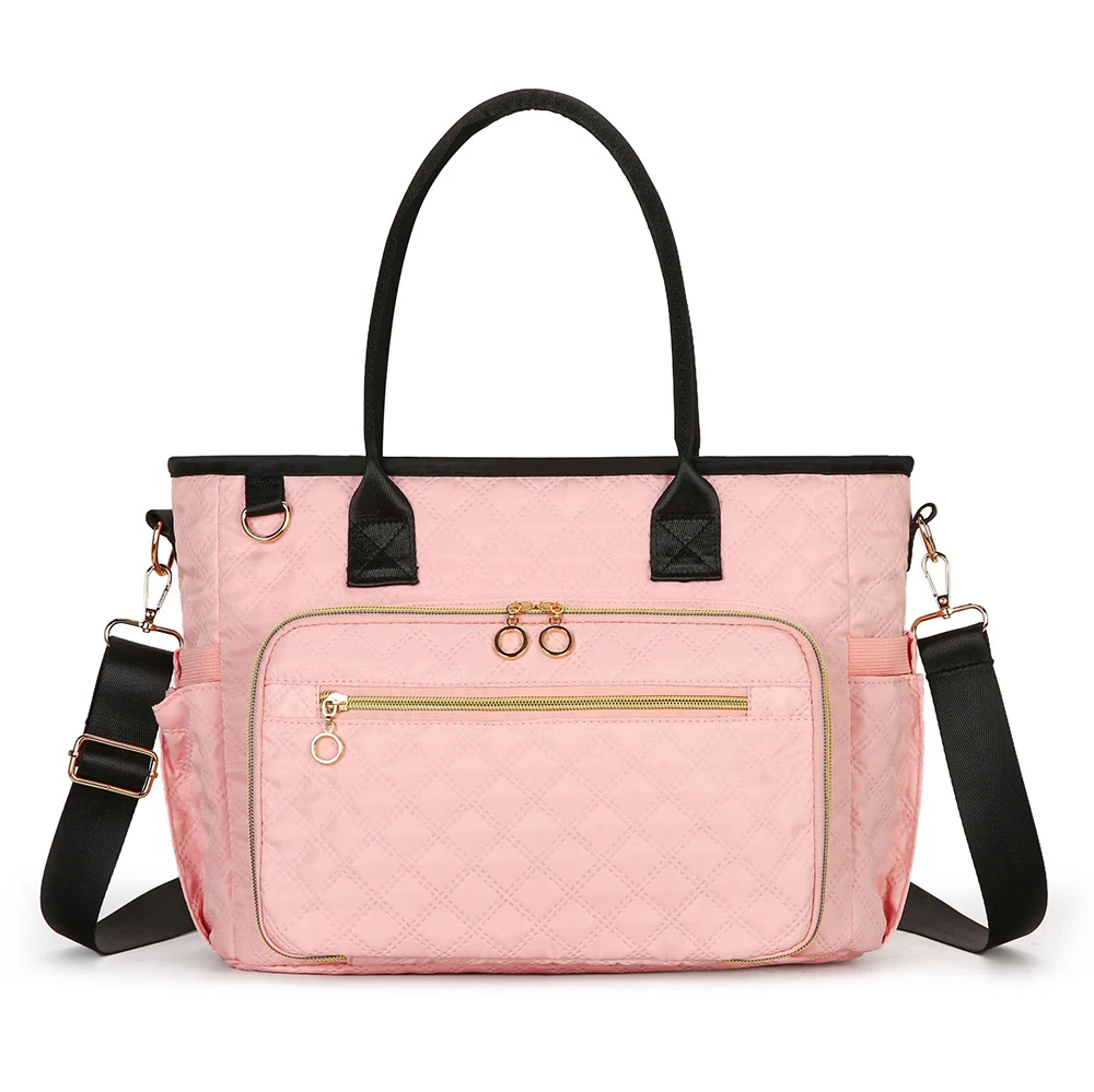 Bolsa de pañales acolchada rosa con cremallera segura y bolsillos - imagen 4