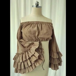 Vestido niña lino y algodón plisado con encaje manga larga estilo boho