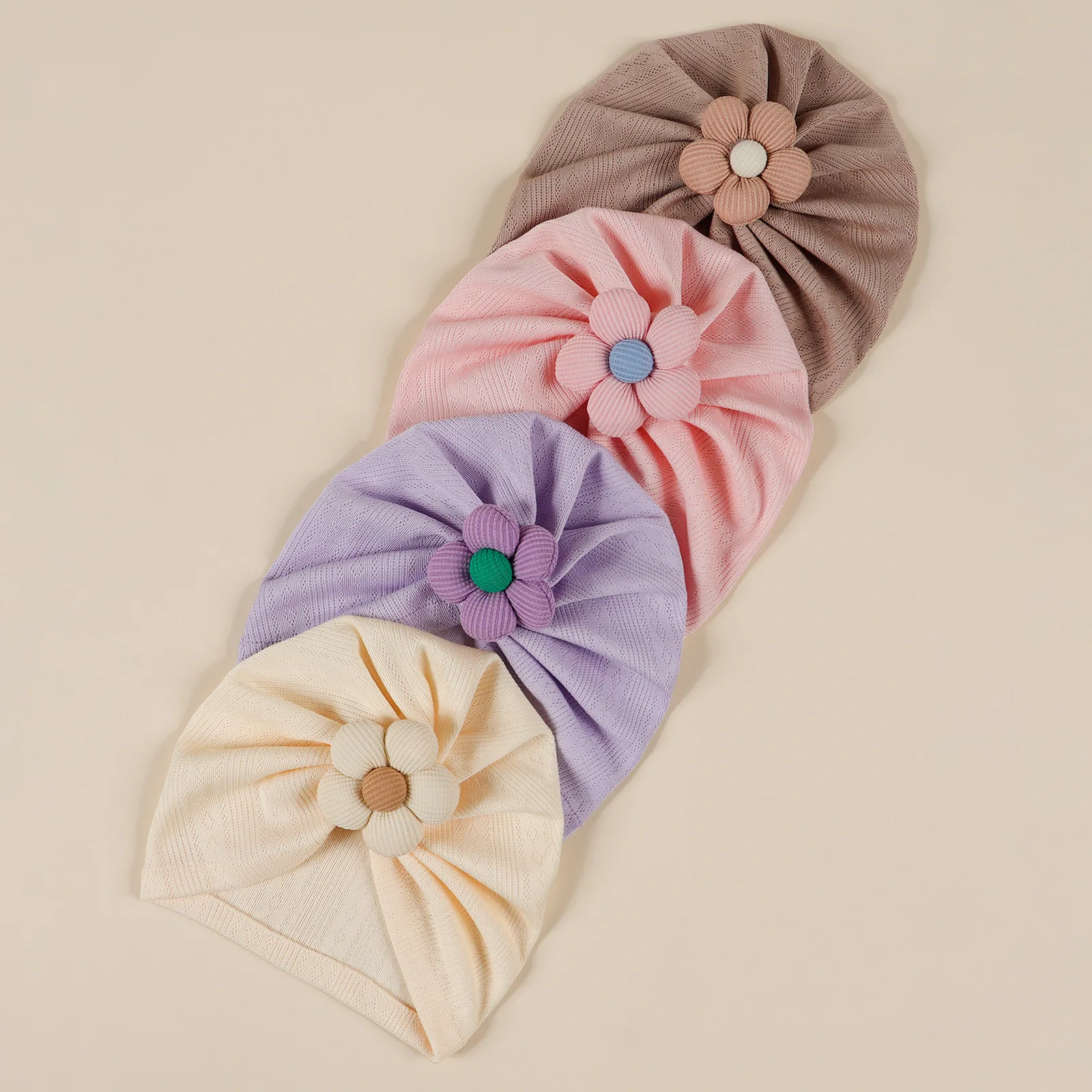Gorro bebé de flores y turbante suave para recién nacido - imagen 2