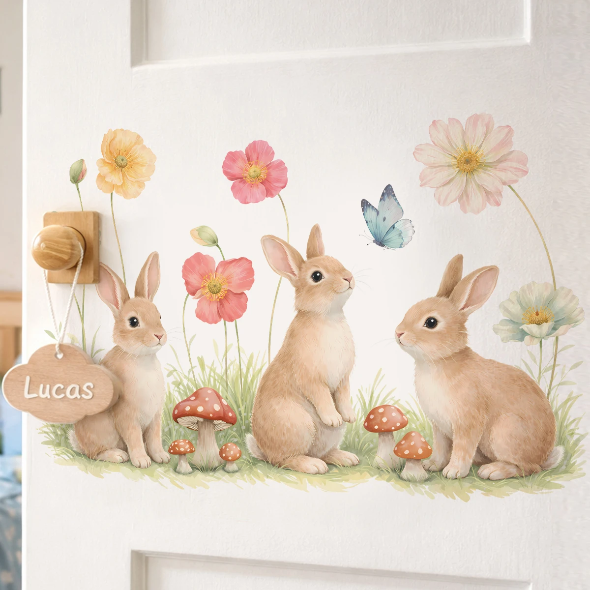 Pegatinas de pared conejo dibujos animados con flores - imagen 5