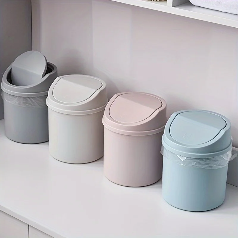 Papelera de escritorio pequeña con tapa cilíndrica para dormitorio - imagen 4