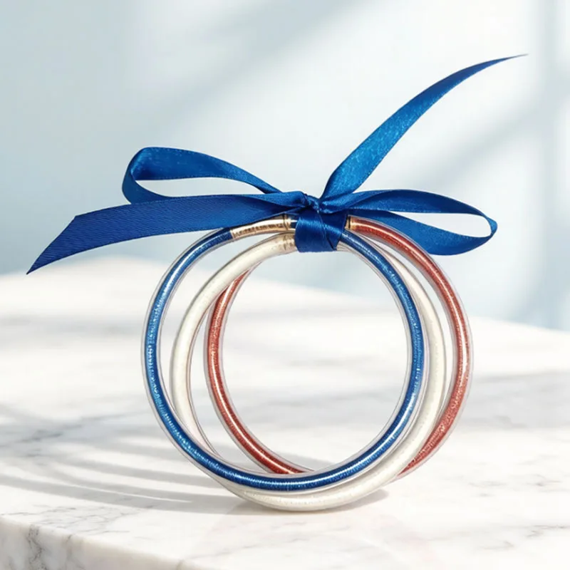 Pulseras infantiles de gelatina con lazo y brillo para fiestas - imagen 4