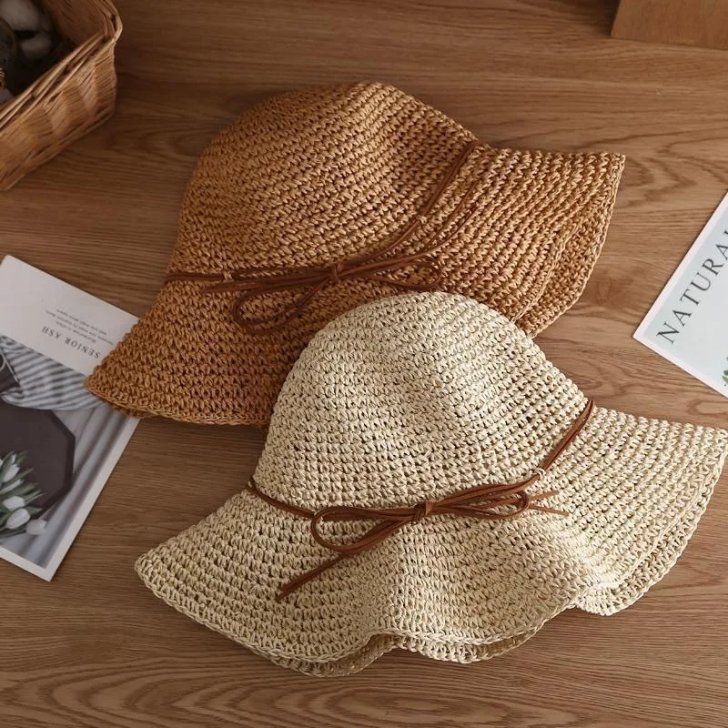 Sombrero de paja Dayan plegable con lazo transpirable para playa - imagen 2