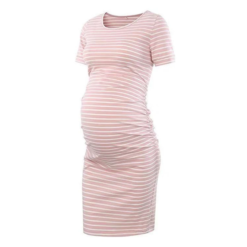 Vestido premamá a rayas de manga corta – Cómodo para el hogar - imagen 5