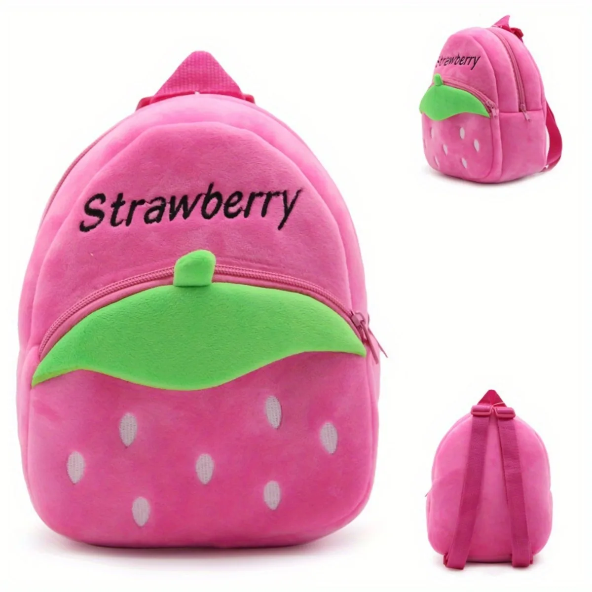 Mochila de peluche para bebé con fresa – Estilo fruta rosa infantil - imagen 3