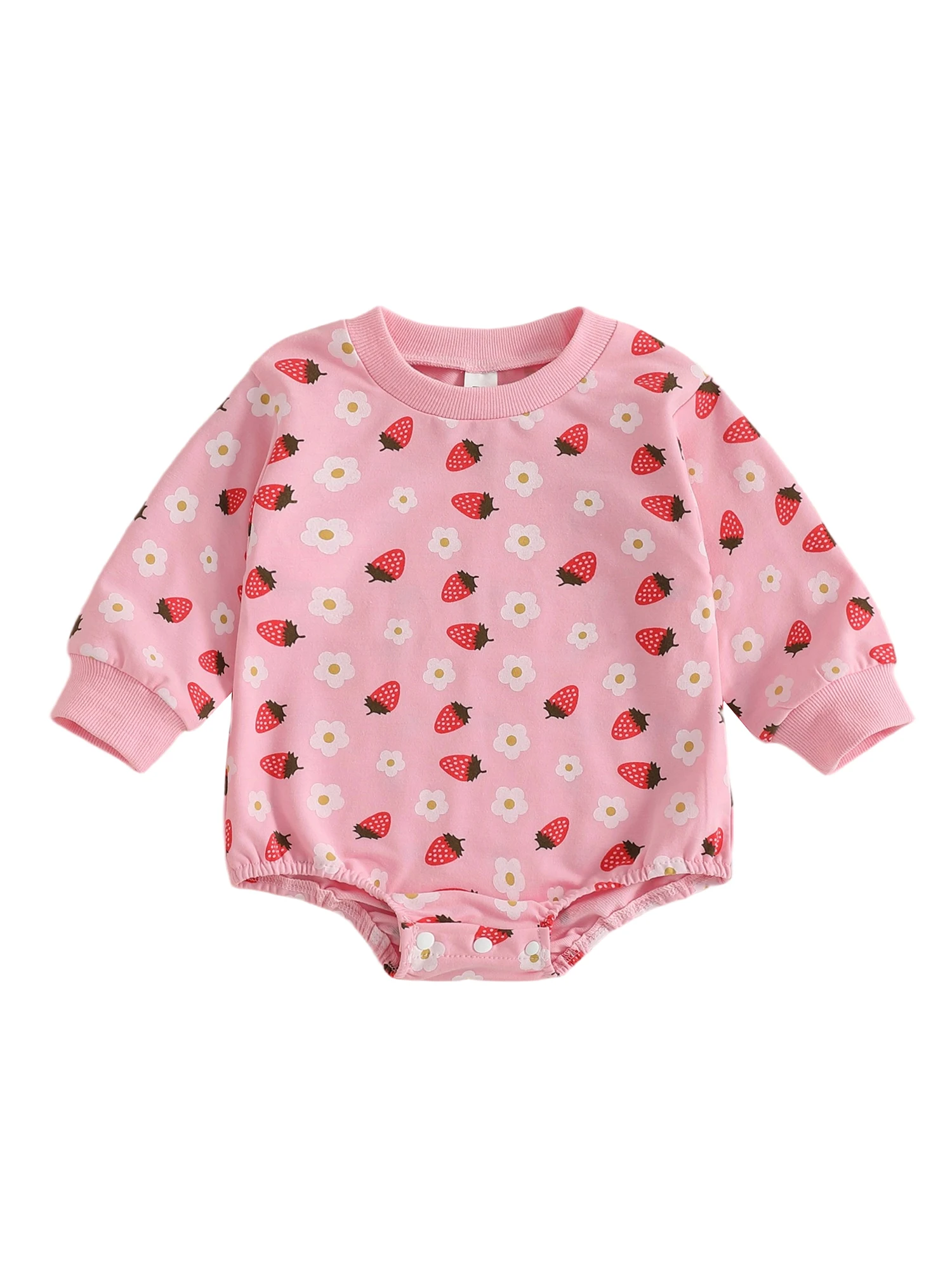 Pelele rosa para niña con estampado de flores de fresa