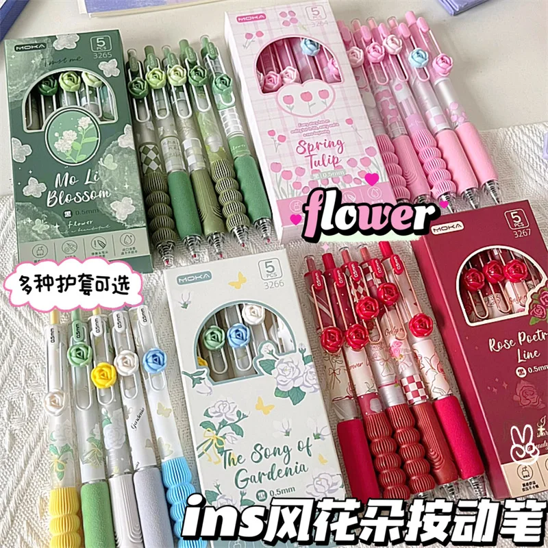 Bolígrafos de gel con flores rosas para niños – 0,5 mm escritura suave - imagen 3
