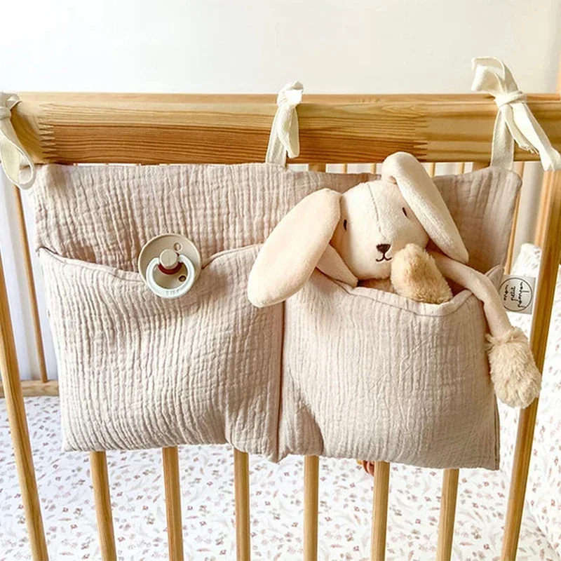Organizador de cabecera cama bebé – Bolsa algodón doble ropa juguetes - imagen 4