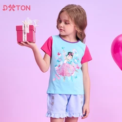 DXTON Camiseta de niña algodón manga corta con flores y dibujos