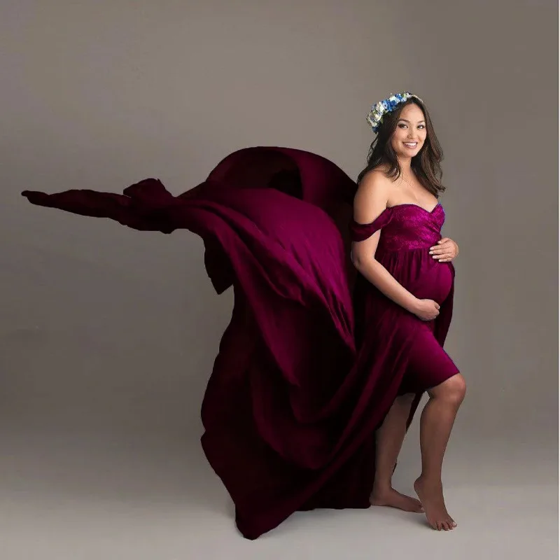 Vestido de maternidad maxi de algodón sedoso con mangas de volante - imagen 2