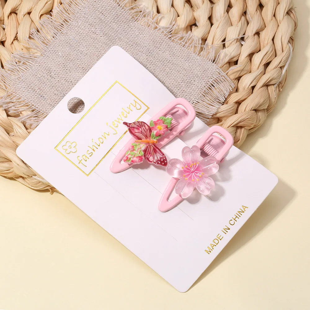 Clips laterales para peinados infantiles con diseño de cereza y mariposa