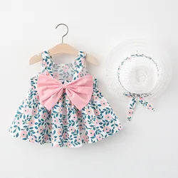 Vestido playero de algodón con lazo y flores para niña
