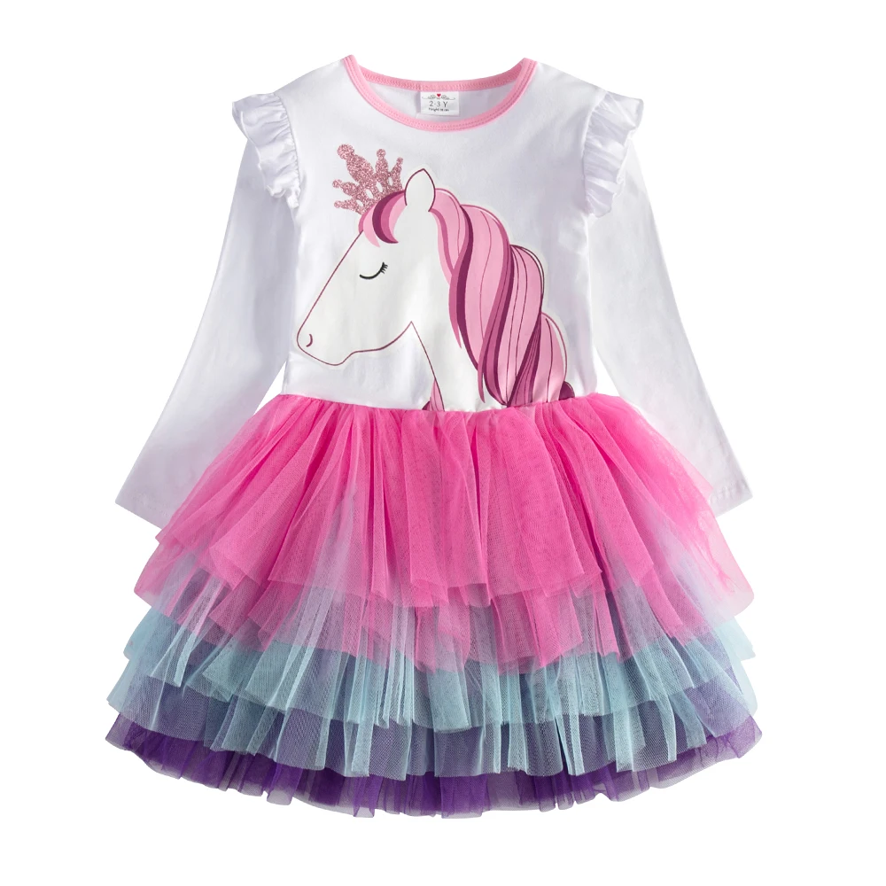 DXTON vestido niña de malla en capas blanco para otoño - imagen 2
