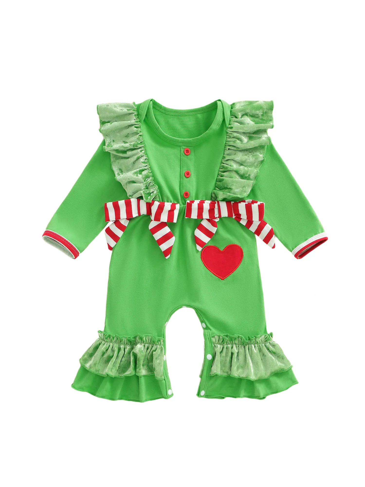 Mameluco verde con lazo navideño para recién nacido