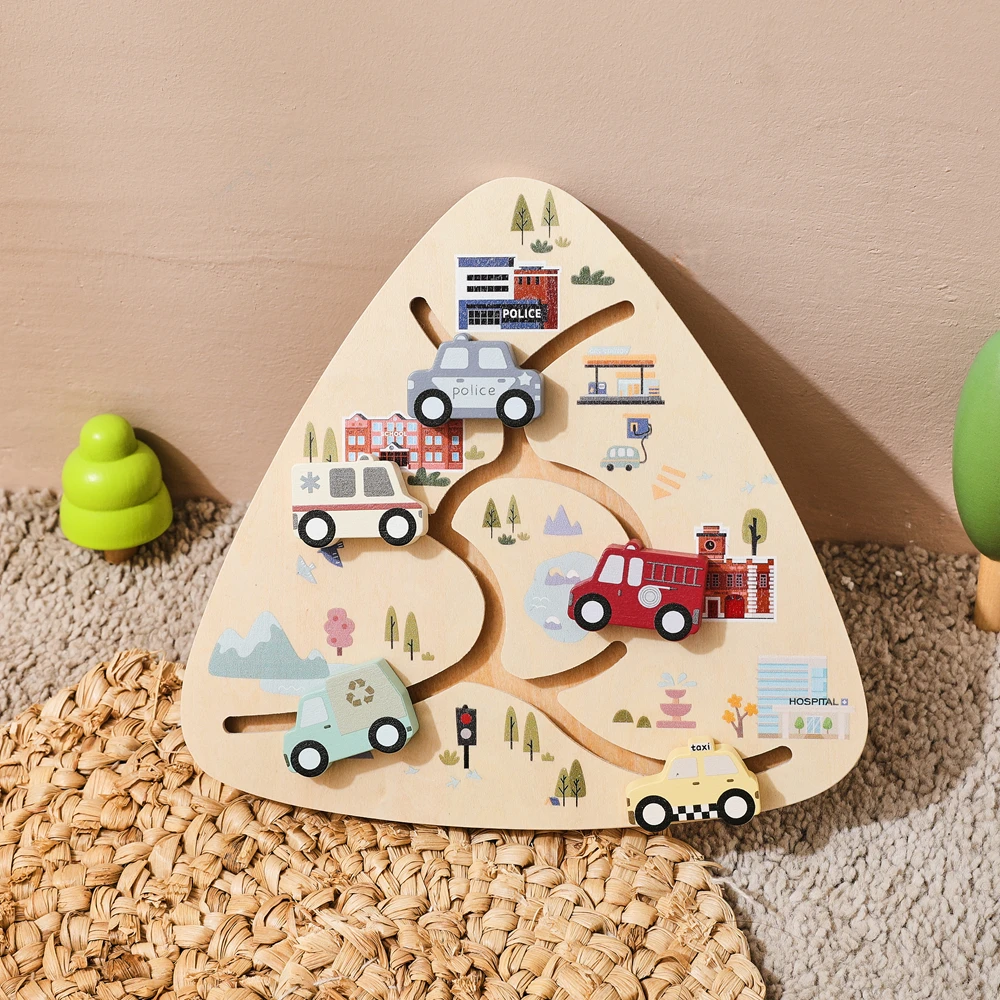 Juguete de madera Montessori sensorial con bloques y pista de coche - imagen 3