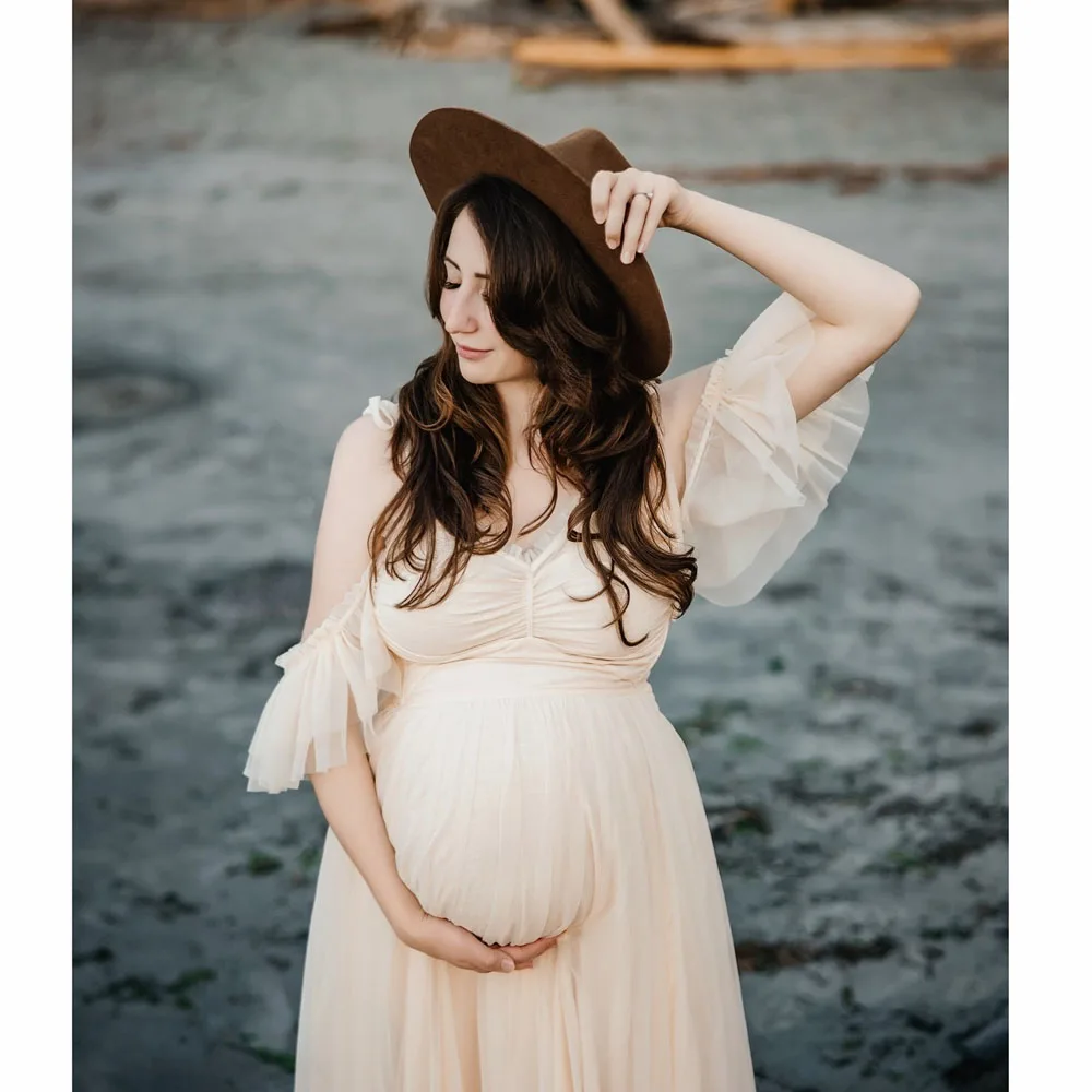 Vestido premamá dos piezas en gasa y encaje para fotos - imagen 5