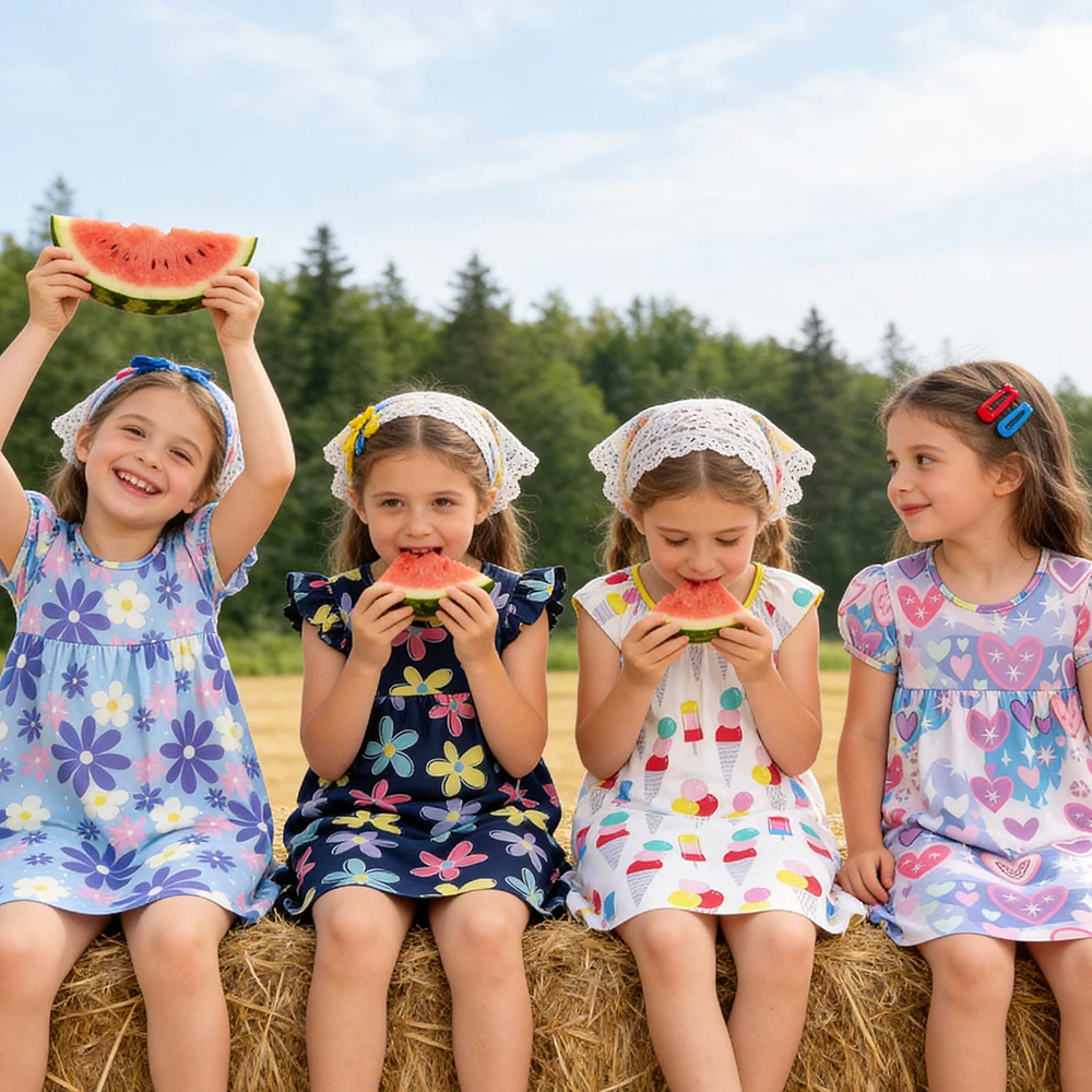 DXTON vestido niña manga corta estampado floral de verano