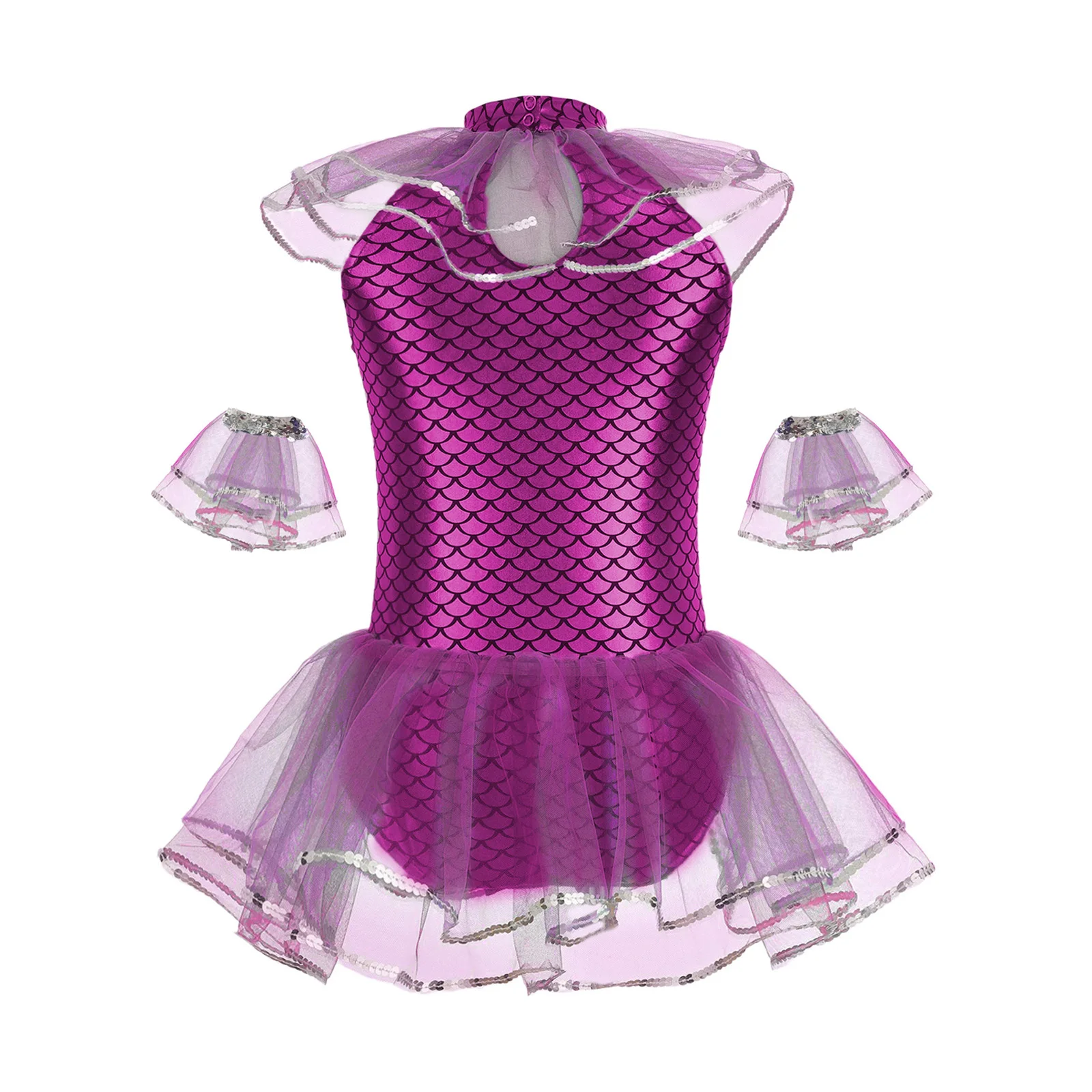 Disfraz de sirena para niñas con leotardo y estampado de escamas - imagen 3
