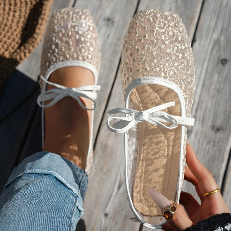 Zapatos Mary Jane de encaje con suela suave para mujer