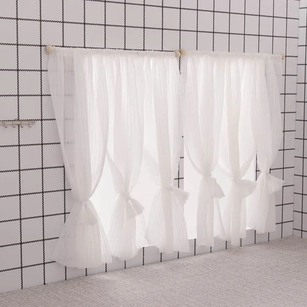Cortina de encaje blanco para casa de muñecas en miniatura