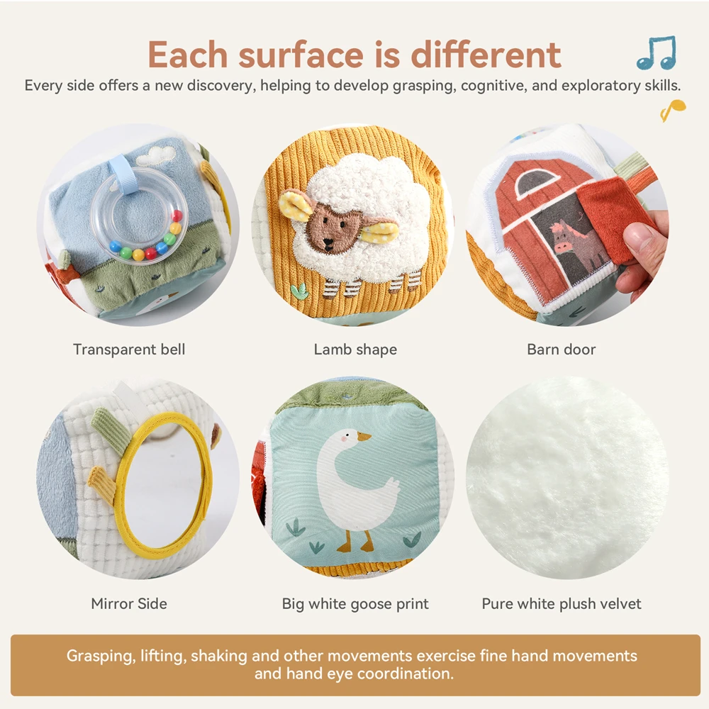 Baby Farm cubo sensorial de tela suave para dentición y aprendizaje - imagen 3
