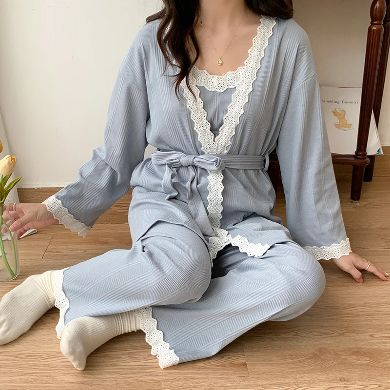 Pijama maternidad lactancia de algodón con encaje suave y cómodo