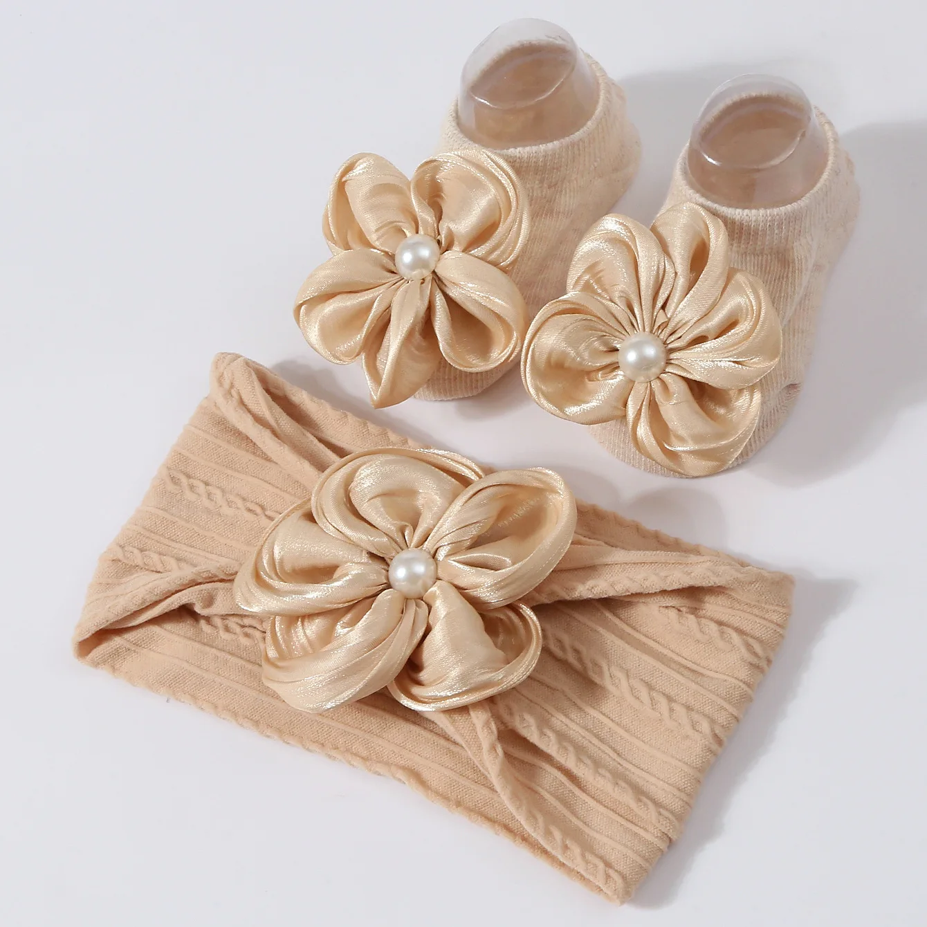 Diadema floral con calcetines de algodón para bebé recién nacido - imagen 2