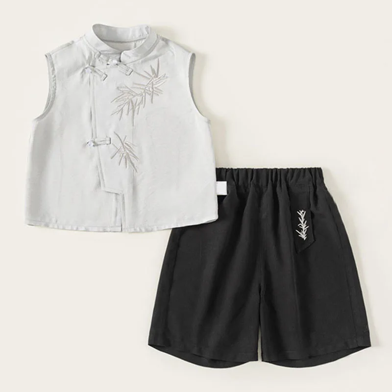 Conjunto de verano para niños: top sin mangas bordado y short