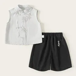 Conjunto de verano para niños: top sin mangas bordado y short