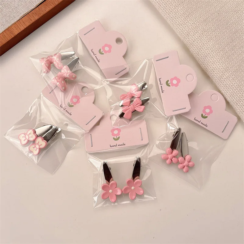 Pinza para el pelo coreana con lazo de flor rosa