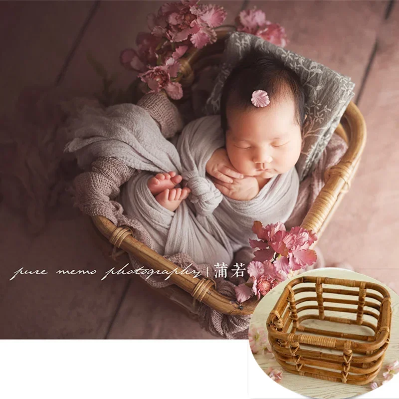 Cesta tejida estilo retro para recién nacido - imagen 3