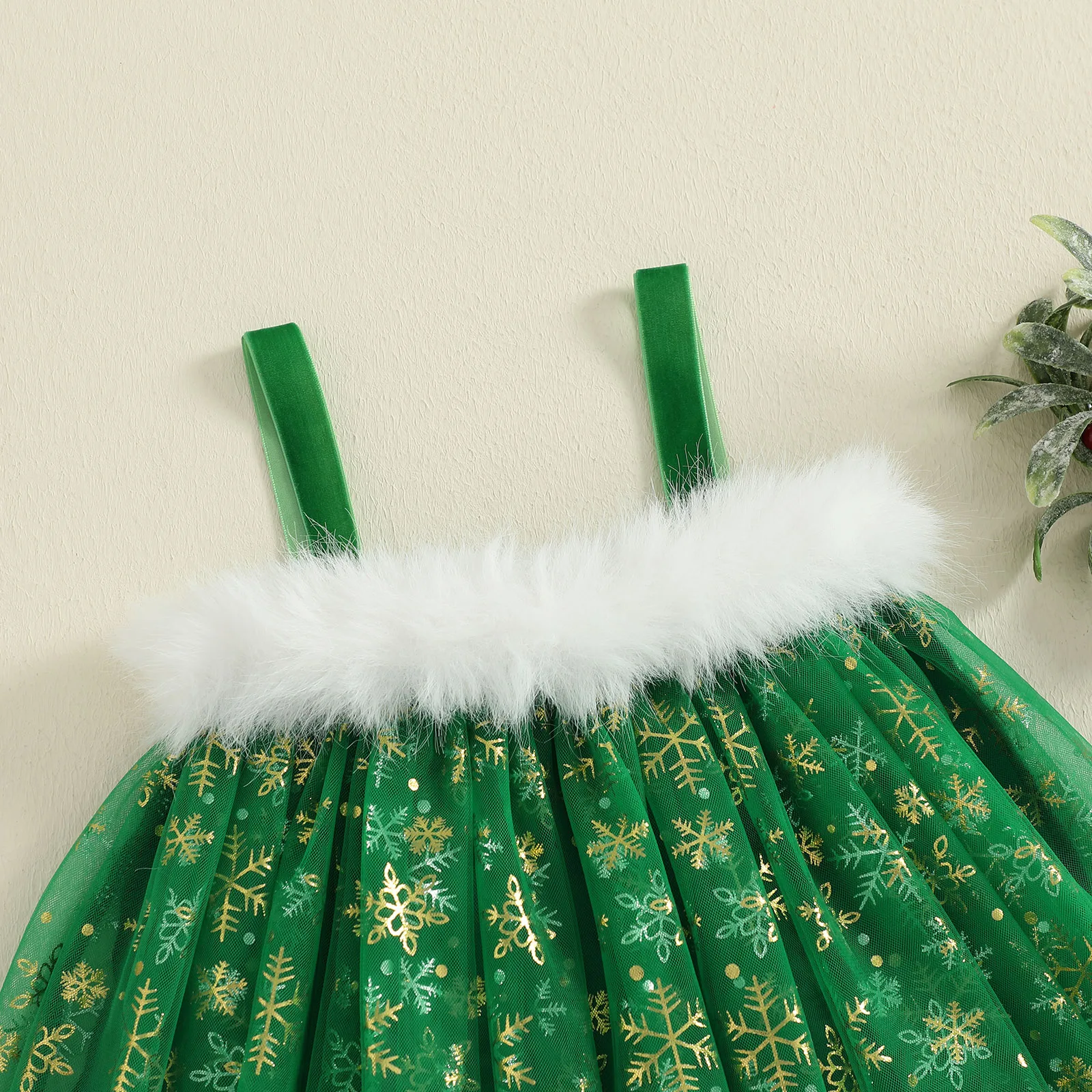Tregren vestido de Navidad sin mangas de tul patchwork estampado árbol - imagen 5