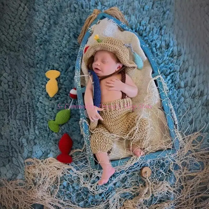 Conjunto traje pescador de punto para recién nacidos con sombrero - imagen 4