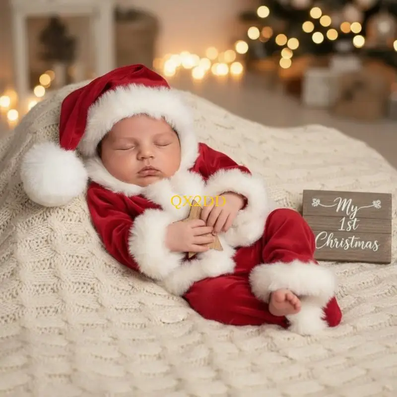 QX2D Disfraz navideño para bebé de fotografía en poliéster suave - imagen 3