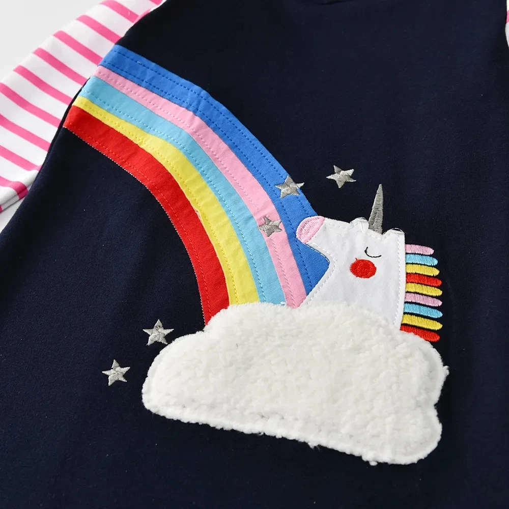 DXTON vestido con capucha a rayas para niña de algodón arcoíris - imagen 3