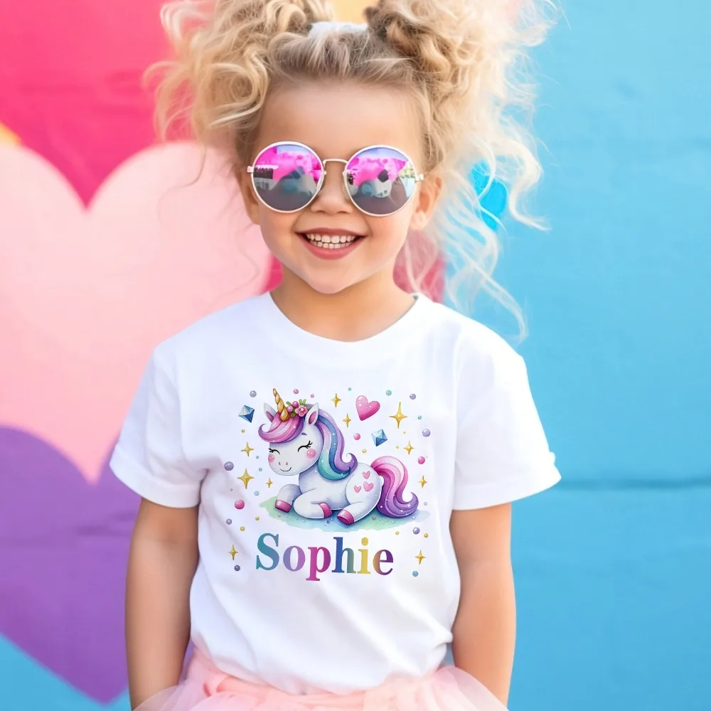 Camiseta unicornio personalizada para niña – Manga corta de verano - imagen 4