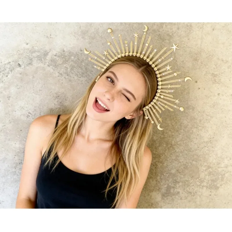 Tiara halo dorada para niña estilo diosa del sol - imagen 3