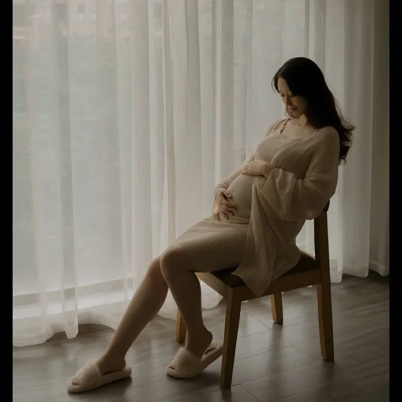 Conjunto vestido y bata a rayas para sesión newborn - imagen 4