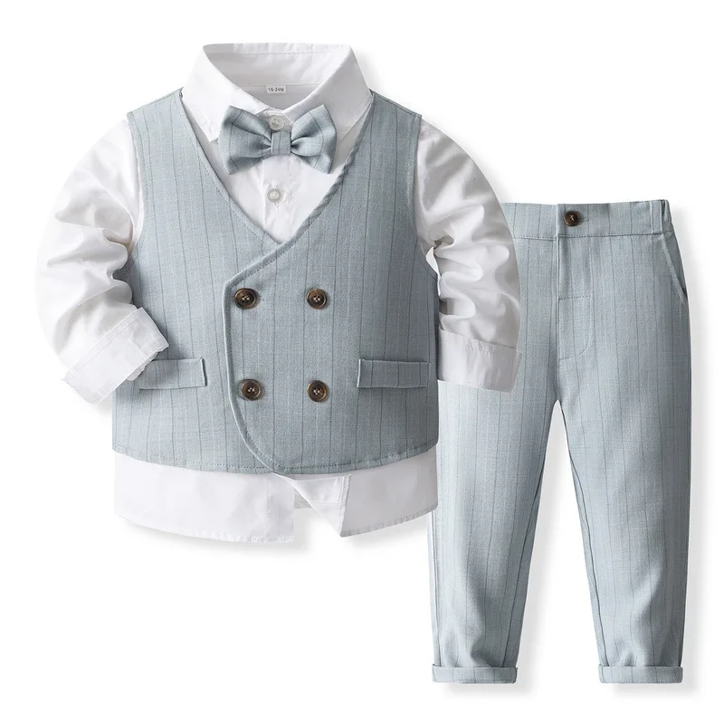 Traje de niño caballero de algodón con chaleco y corbata primavera