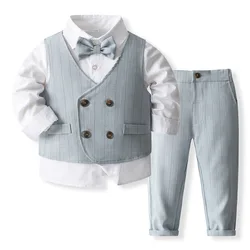 Traje de niño caballero de algodón con chaleco y corbata primavera