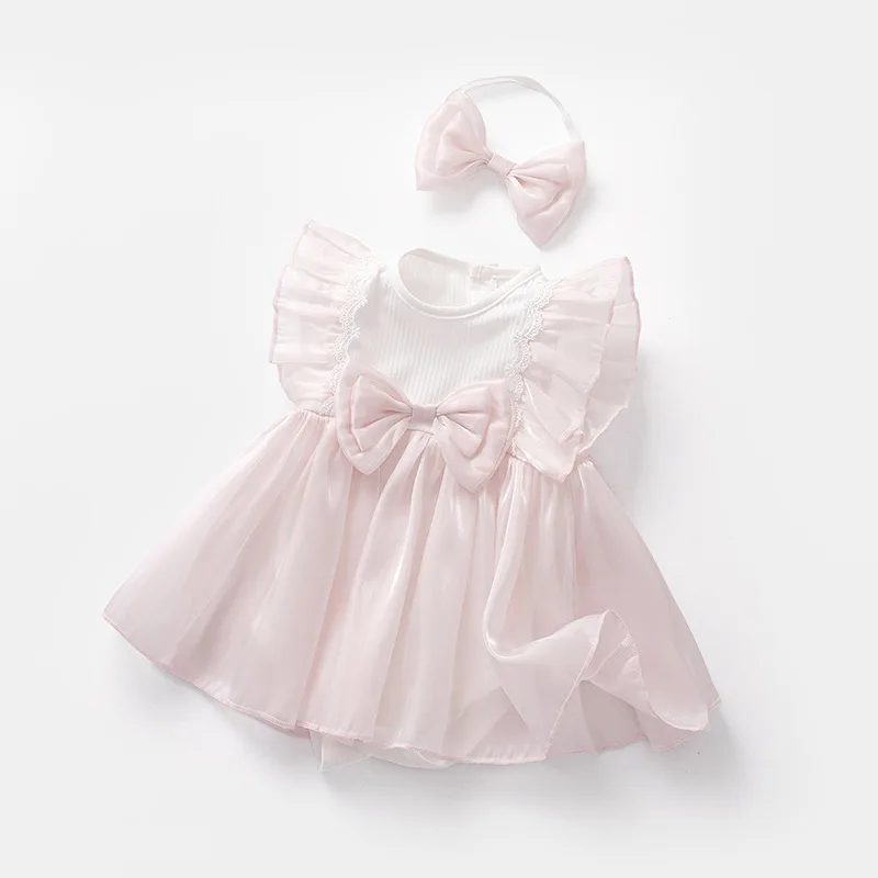 Mono sin mangas de verano para niña con lazo rosa - imagen 2