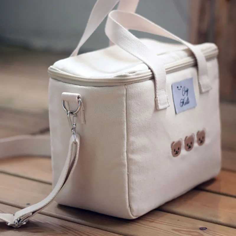 Bolsa isotérmica con bordado oso para meriendas de bebé práctica - imagen 3