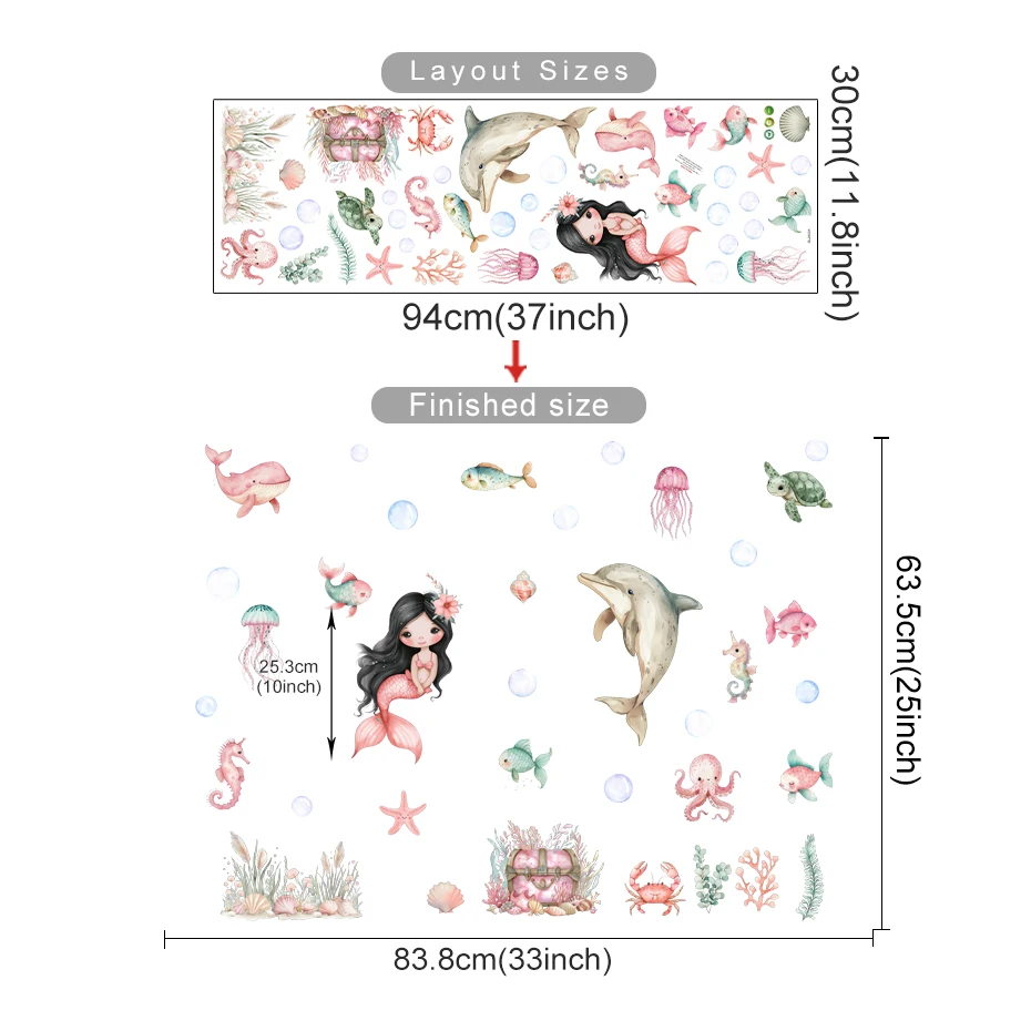 Pegatina de pared marinas con sirena y delfín para habitación infantil - imagen 5