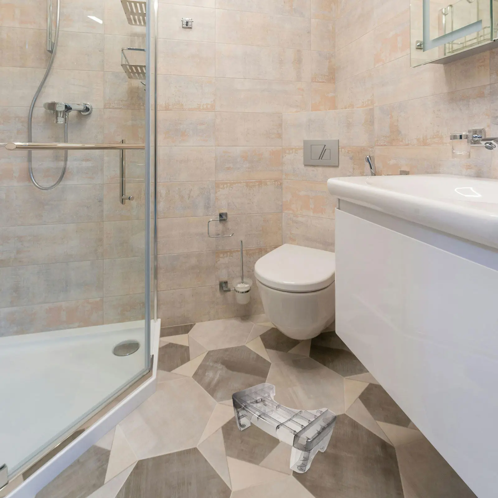 Taburete para inodoro ergonómico de plástico transparente en baño - imagen 3