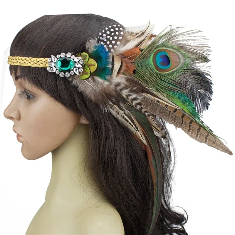 Diadema con plumas de pavo real para boda, fiesta y carnaval - imagen 4