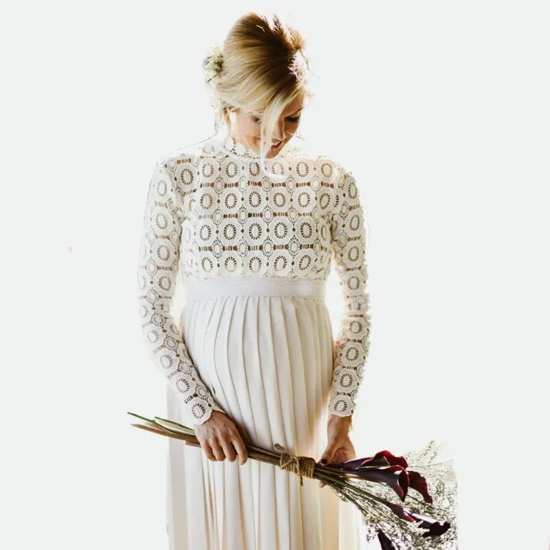 Vestido de maternidad en lino maxi plisado para fotos con abertura