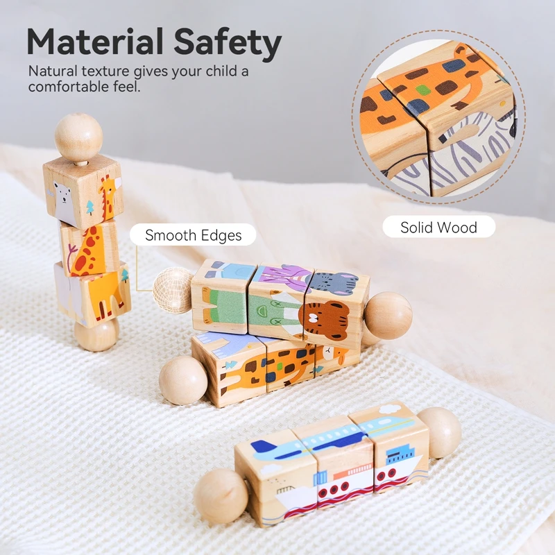 Sonajero de madera Montessori para bebé con bloques giratorios - imagen 5
