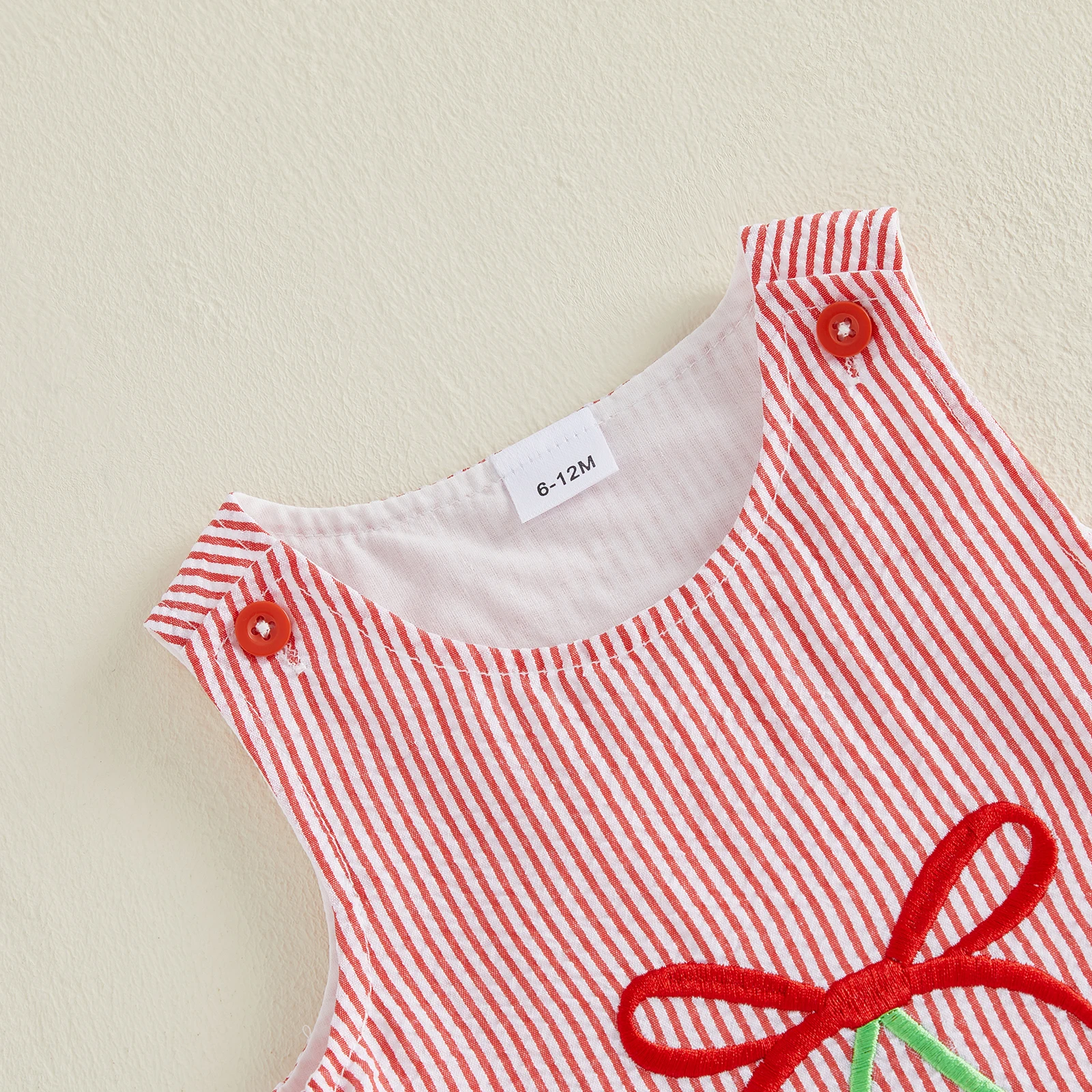 Vestido de verano niña sin mangas con rayas y bordado frutal - imagen 4