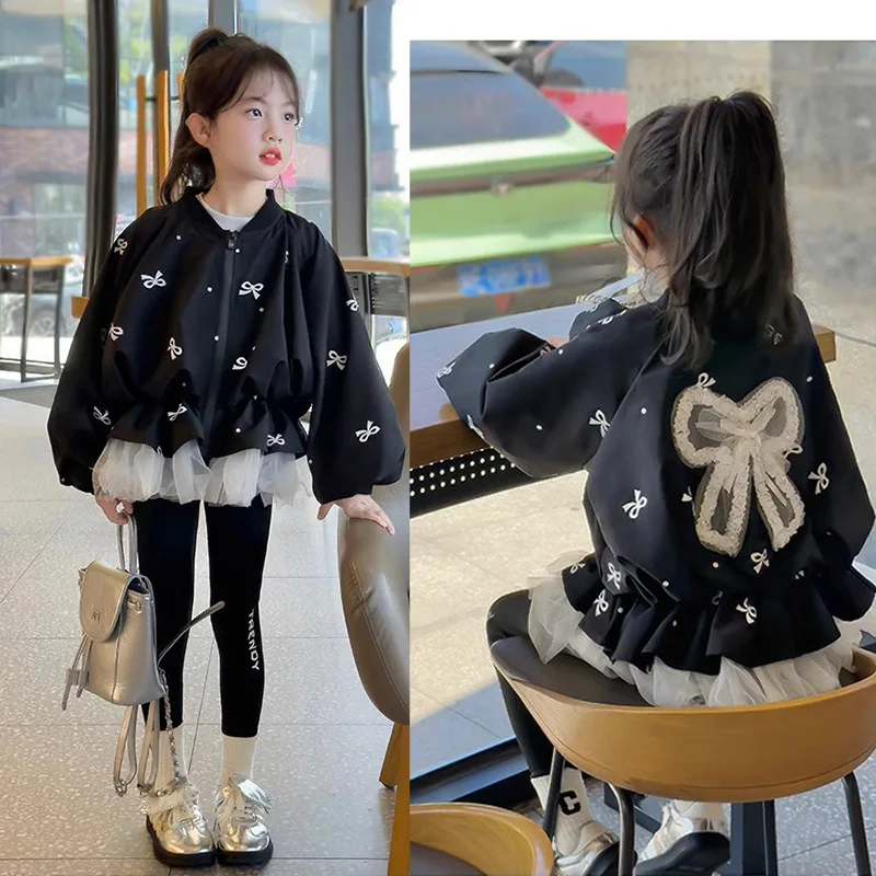 Cortavientos para niña con lazo – Chaqueta ligera entretiempo - imagen 2