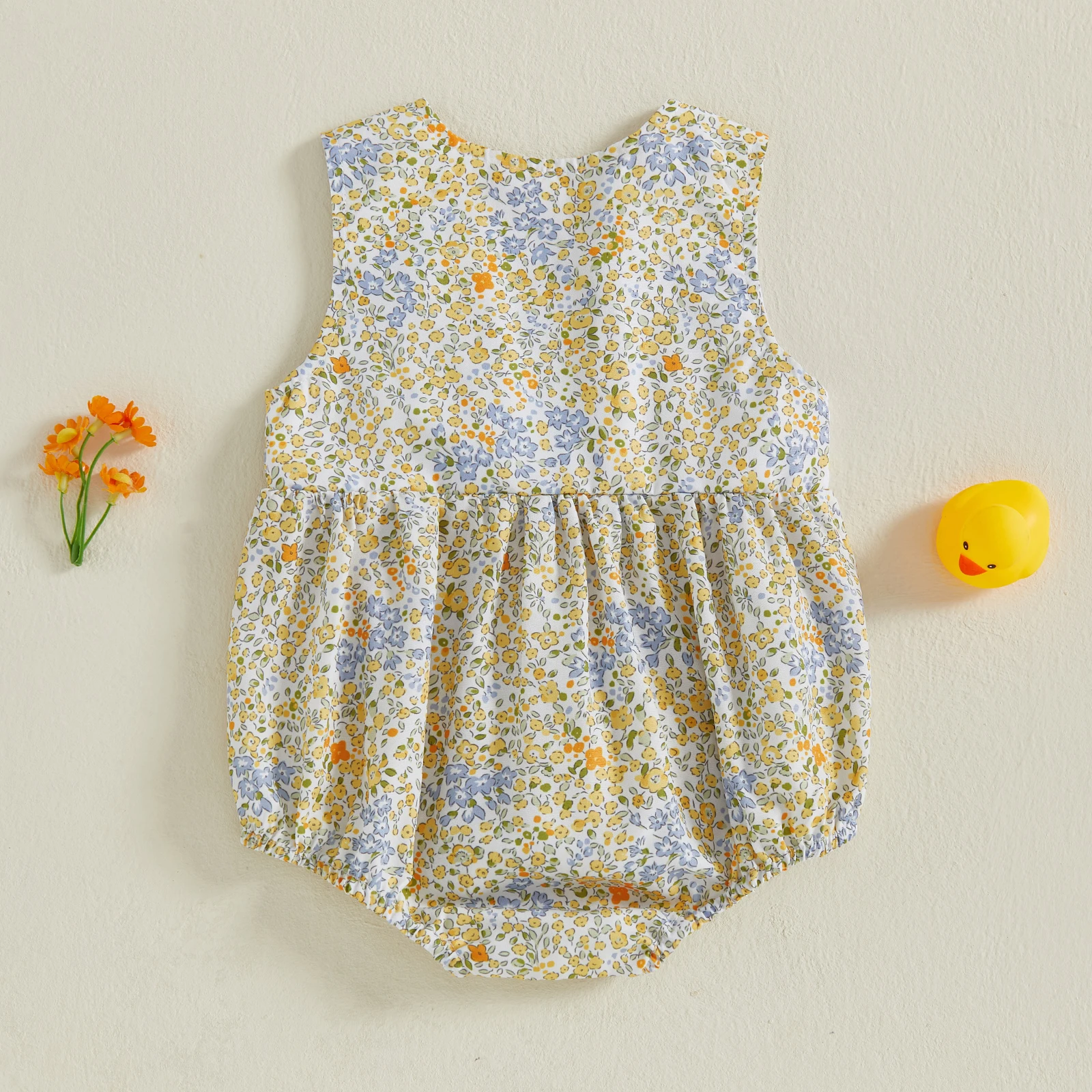 Mono bebé para niña con bordado de pato y tejido floral sin mangas - imagen 4